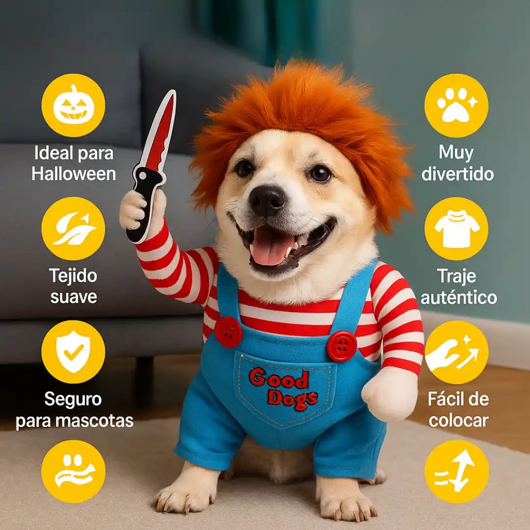 PetKiller® Disfraz Chucky para Mascotas – Diversión asegurada en Halloween 🎃